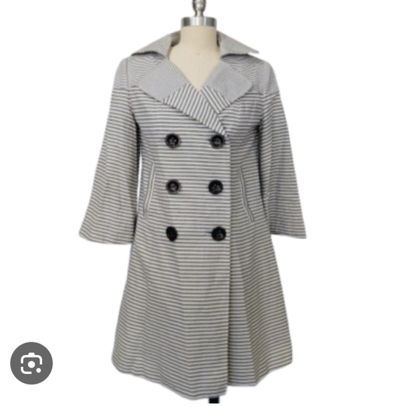 Anthropologie Black and Gray Striped Peacoat - Picture 1 of 6
